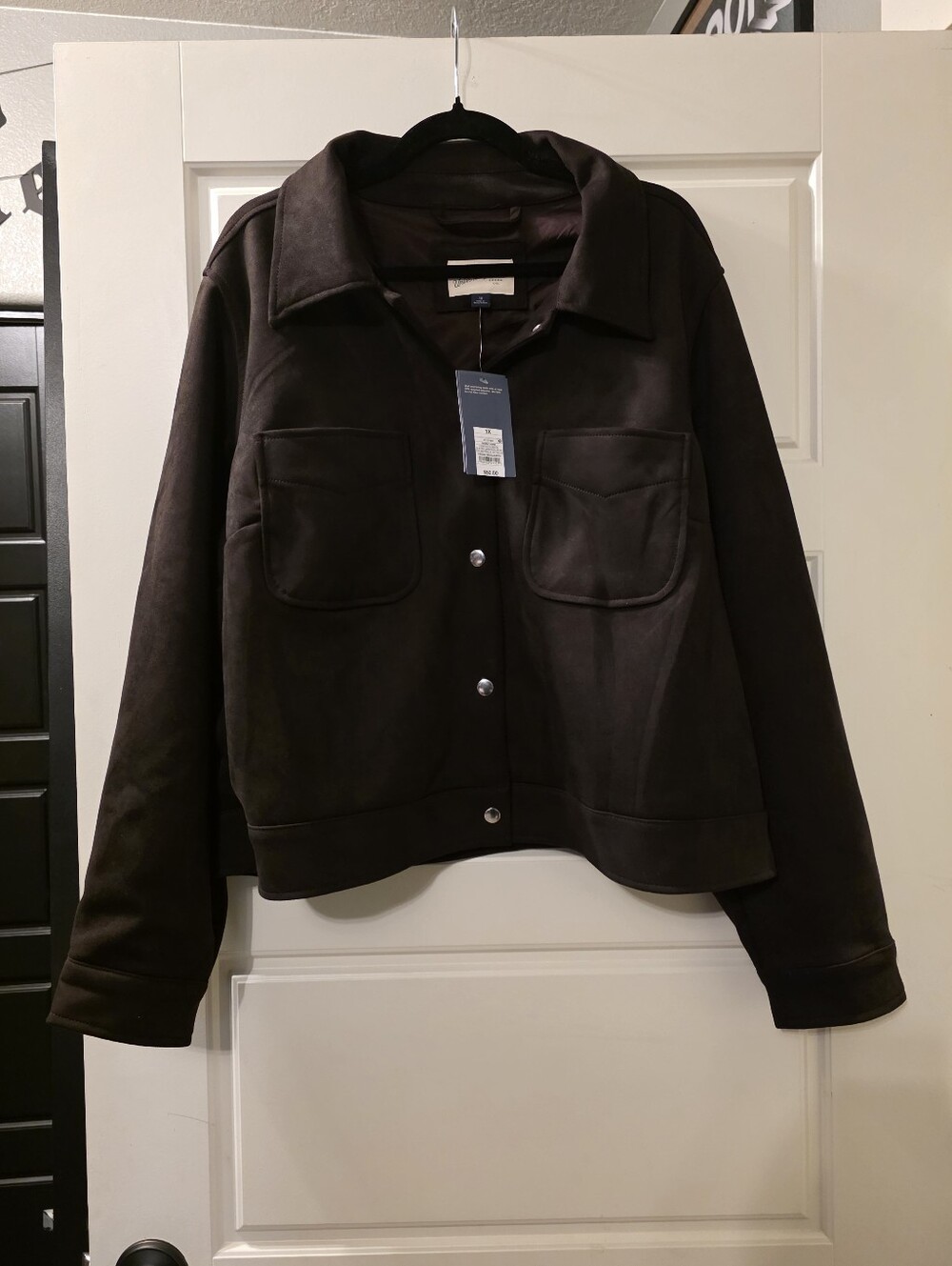Women's Dark Brown Suede Jacket - Casual Button-Front Coat Size 1X